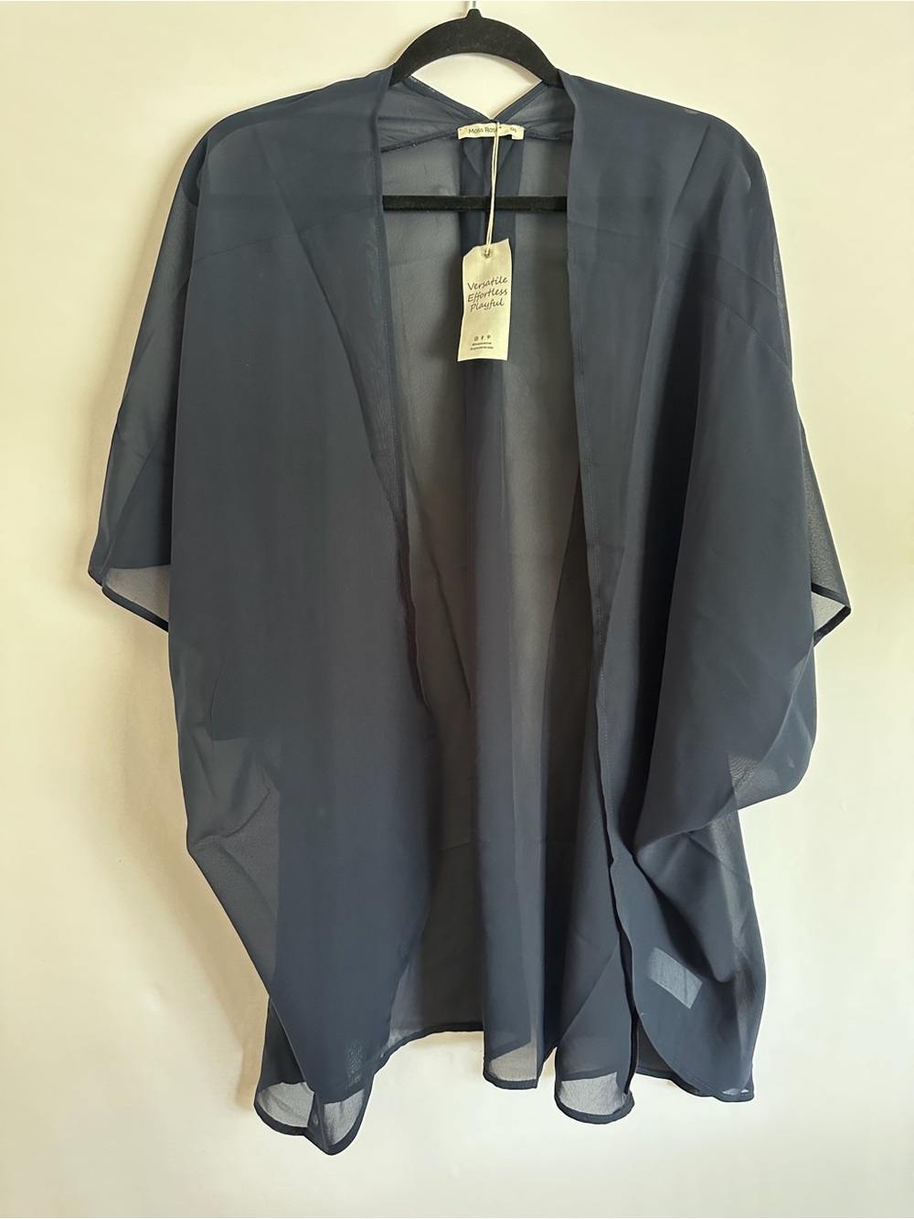 Moss Rose Blue Sheer Chiffon Open Front Kimono Cardigan Cover Up One Size